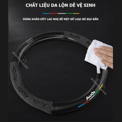 Bọc vô lăng Audi chất liệu Da lộn 3D & sợi Carbon cao cấp