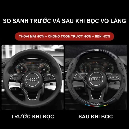 Bọc vô lăng Audi chất liệu Da lộn 3D & sợi Carbon cao cấp