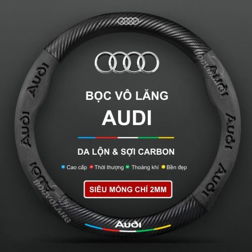 Bọc vô lăng Audi chất liệu Da lộn 3D & sợi Carbon cao cấp