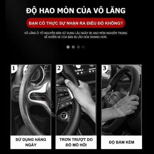 Bọc vô lăng xe Hyundai Da lộn 3D & Sợi carbon cao cấp