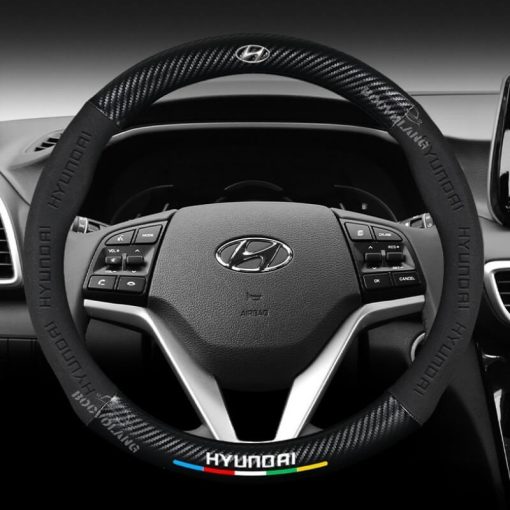 Bọc vô lăng xe Hyundai Da lộn 3D & Sợi carbon cao cấp