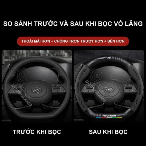 Bọc vô lăng xe Hyundai Da lộn 3D & Sợi carbon cao cấp