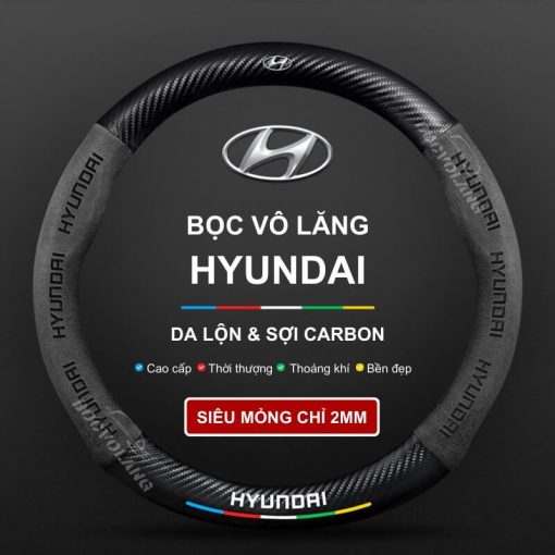 Bọc vô lăng xe Hyundai Da lộn 3D & Sợi carbon cao cấp