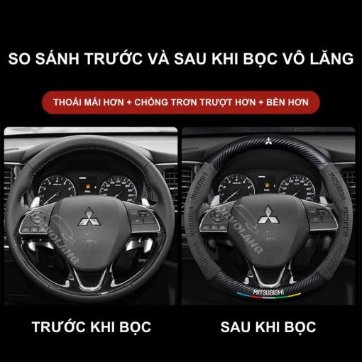 Bọc vô lăng xe Mitsubishi Da lộn 3D & Sợi carbon cao cấp