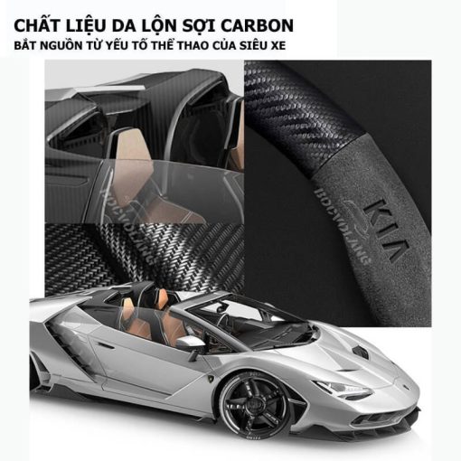 Bọc vô lăng xe KIA Da lộn 3D & Sợi carbon cao cấp