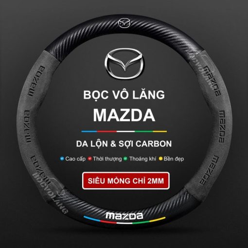 Bọc Vô Lăng Xe Mazda Da Lộn Sợi Carbon Cao Cấp, Chính Hãng