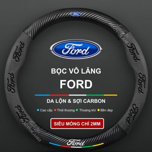 Bọc vô lăng xe ôtô Ford Da lộn 3D & Sợi carbon cao cấp, chất lượng