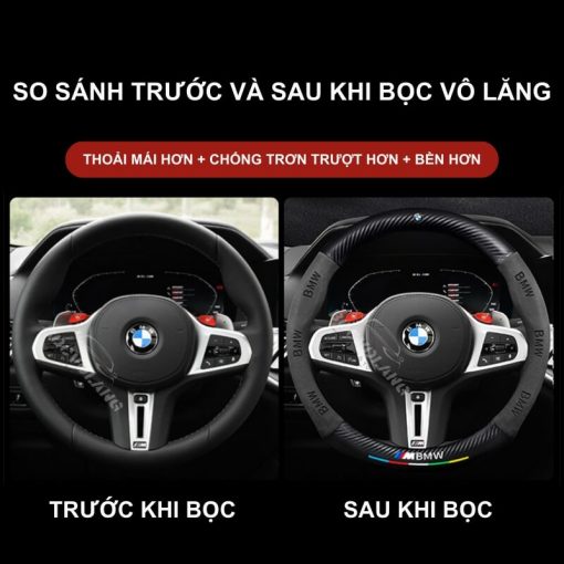 Bọc vô lăng xe BMW Da lộn 3D & Sợi carbon cao cấp