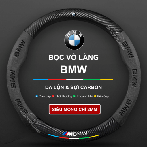 Bọc vô lăng xe BMW Da lộn 3D & Sợi carbon cao cấp