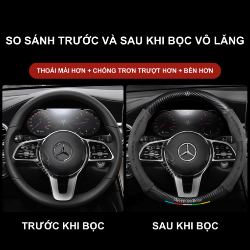 Bọc vô lăng xe Mercedes Da lộn 3D & Sợi carbon chính hãng