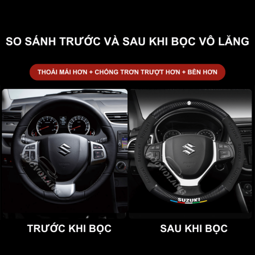 Bọc vô lăng xe Suzuki Da lộn 3D & Sợi carbon cao cấp