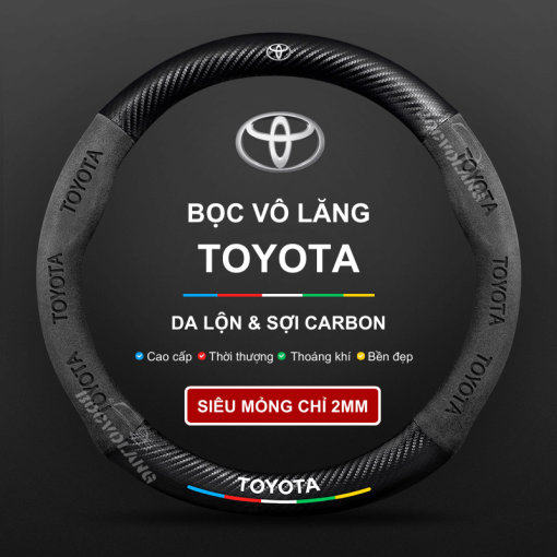 Bọc vô lăng xe Toyota Da lộn 3D & Sợi carbon cao cấp, chính hãng